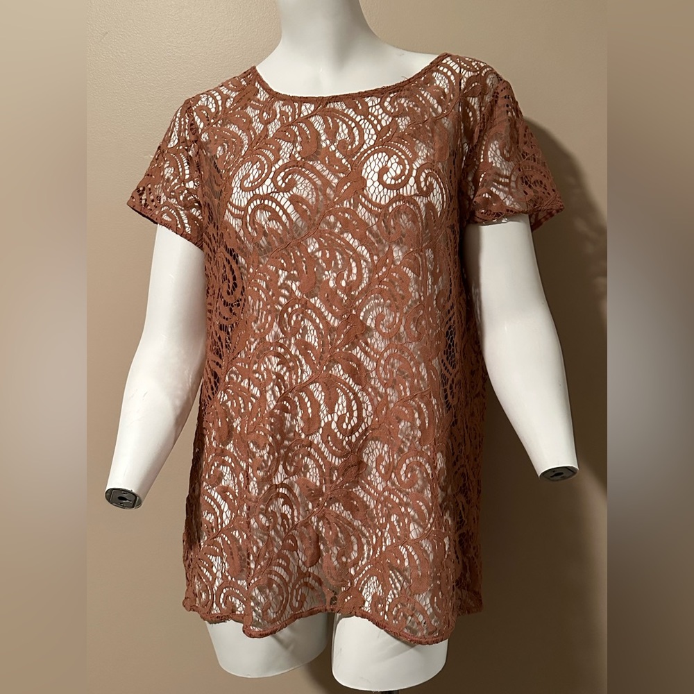 Ann Taylor Loft | Lace Overlay Blouse | Color: Rust | Size: L